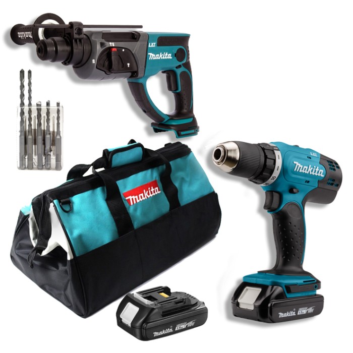 Акумуляторний дриль-шуруповерт Makita DDF453SYX4 + перфоратор DHR202 + набір бурів + сумка (18 В, 2х1.5 А*год) (SET-DDF453MK1)