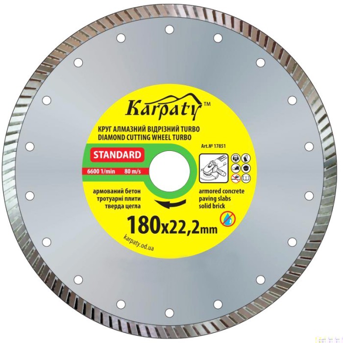 Карпати Круг алмазний відрізний Турбо 180х22 Карпати Круг алмазний відрізний Турбо 180х22
