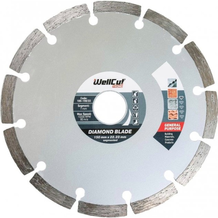 Круг алмазний для бетону WellCut Promo (150х22.23 мм) (100-150/22) Круг алмазний для бетону WellCut Promo (150х22.23 мм) (100-150/22)