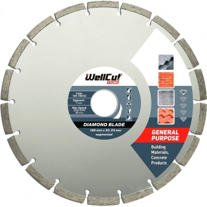 Круг алмазний для бетону WellCut Promo (180х22.23 мм) (100-180/22) Круг алмазний для бетону WellCut Promo (180х22.23 мм) (100-180/22)