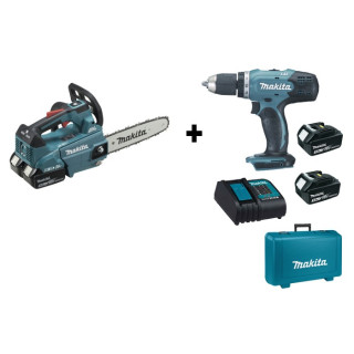 Пила ланцюгова акумуляторна Makita DUC256PT2 + дриль-шуруповерт Makita DDF453RFE (4 АКБ, ЗП, кейс)