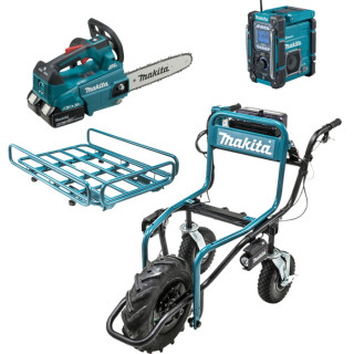 Аккумуляторна самоходная тачка DCU180 + пила цепная Makita DUC306 + радиоприемник DMR300 (18 В, 2х5 А*год) (SET-DCU180MK1)